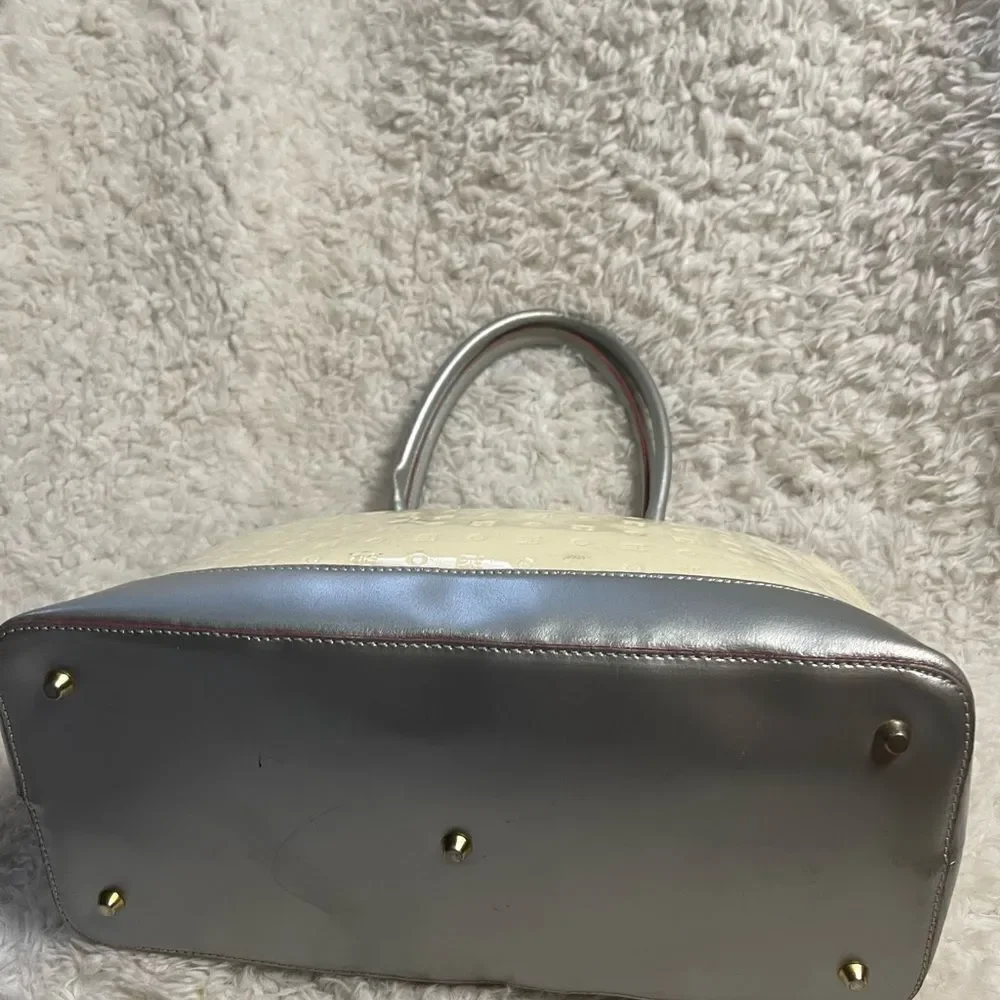 Arcadia leather Patent Leather Cream and Silver Dome style medium Satchel.